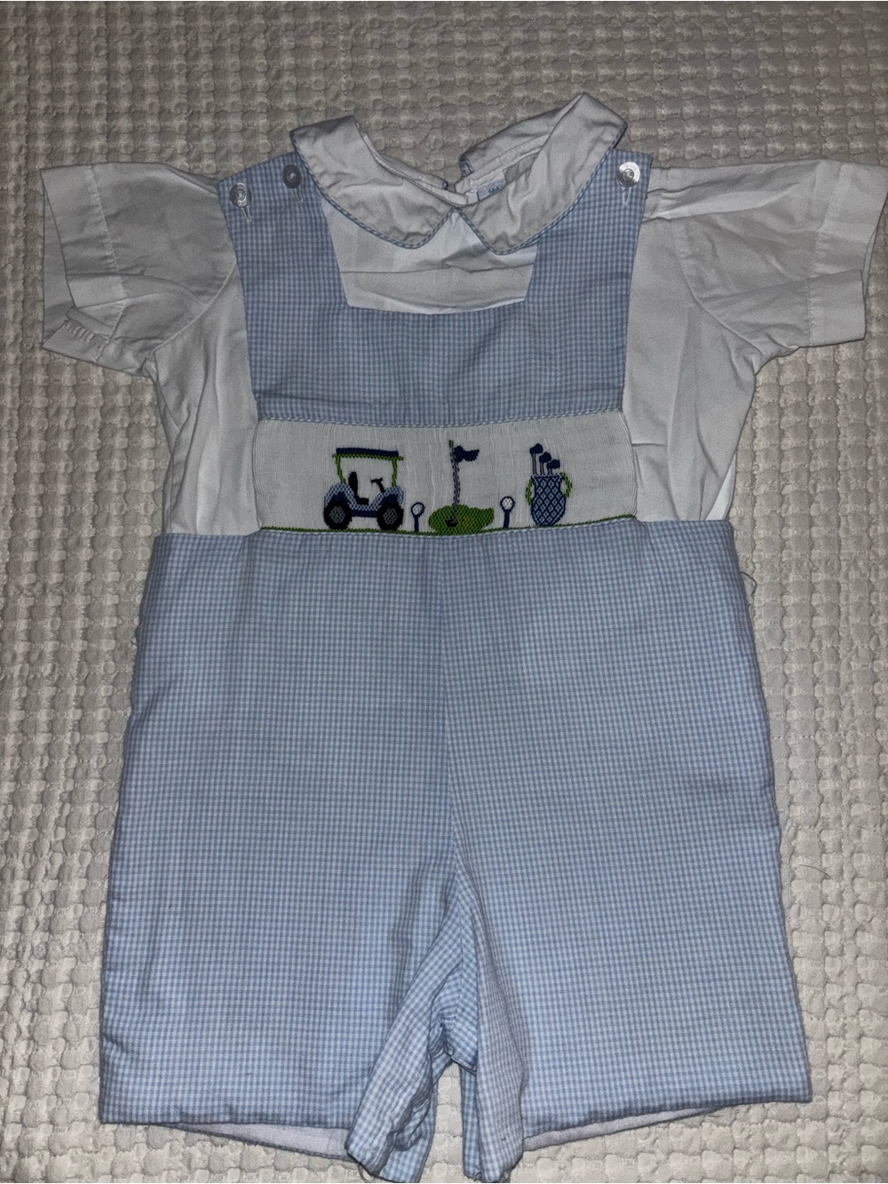 Blue Gingham with Golf embroidery 

Smoke and pet free.

EUC with zero stains
